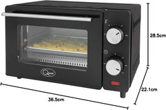 35409 Compact 9L Mini Oven/Temperature Controlled from 100-230° / 60 Minute Timer with Auto Shut off / 650W / Tempered Glass Door / 36.5 Cm X 28.5 Cm X 22.1 Cm, Black