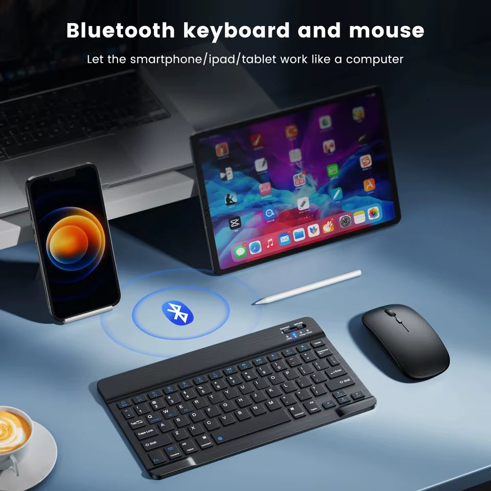 Rechargeable Bluetooth-Compatible Keyboard Ultra-Slim Wireless Mouse Keyboard Set for Android Windows Tablet Iphone Ipad