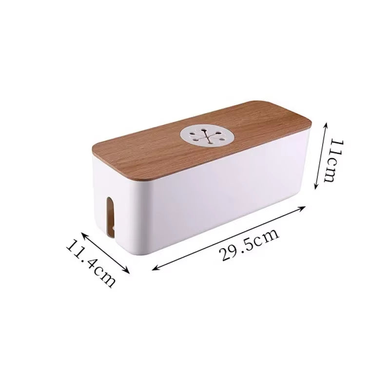 Wooden Cable Storage Box Power Line Storage Case Dustproof Charger Socket Organizer Wire Case Home Cable Winder Organizer