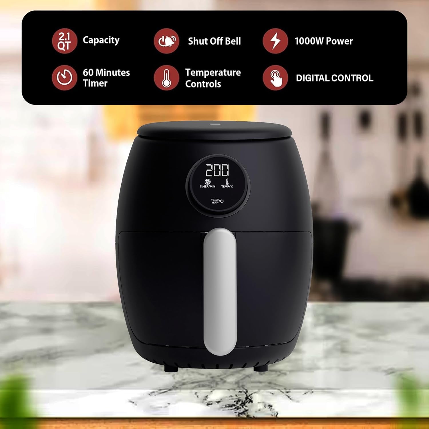 Air Fryer, 2L Digital Display, Rapid Air Circulation, Air Fryers, 60 Min Timer, Adjustable Temperature, Dishwasher Safe Basket BEL-AF-02