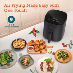 Air Fryer 4.7L, 9-In-1 Compact Air Fryers Oven, 130+ Recipes(Cookbook & Online), Max 230℃ Setting, Digital Tempered Glass Display, Quiet, 4 Portions, Non-Stick, Dishwasher Safe, 1500W