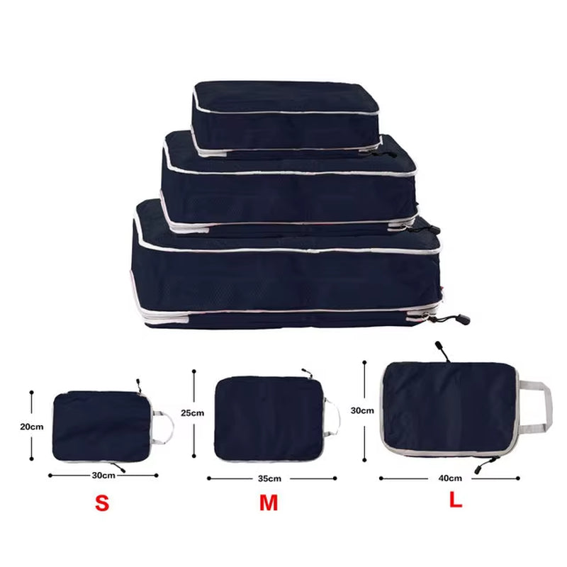 Foldable Compressible Packing Cubes, Waterproof Travel Storage Bag, Nylon Suitcase, Portable with Handbag, Luggage Organizer