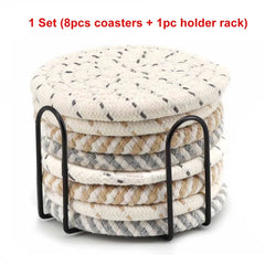 8Pcs Woven Coaster Set with Holder High-Temperature Resistant Cup Coasters Absorbent Coasters for Coffee Tea Drinks