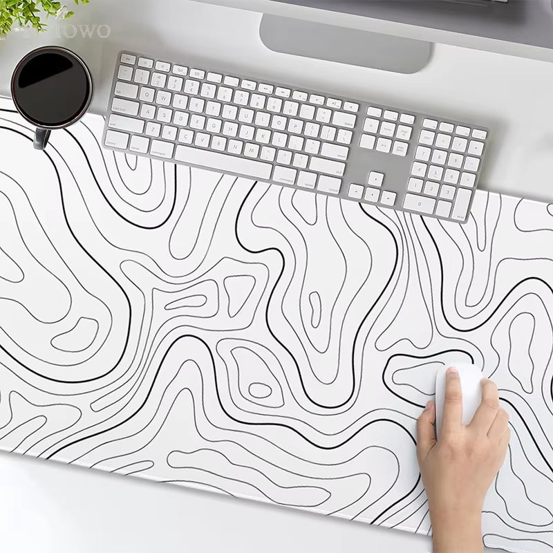 Mouse Pad Gamer White Contour Lines XL HD Custom New Mousepad XXL Mousepads Natural Rubber Office Mouse Mats Desktop Mouse Pad