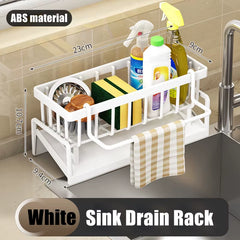 Kitchen Sink Drain Rack Organizer ABS Plastic Self-Draining Sink Shelf Soap Sponge Holder Dishcloth Towel Rack Filter Basket