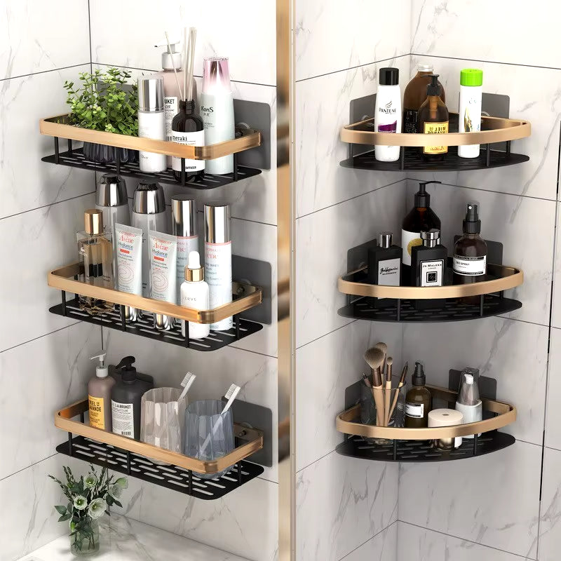 Luxury Bathroom Shelves without Drilling Rustproof Aluminum Shower Wall Shelf Shampoo Towel Holder Bathroom Organizer Accessorie