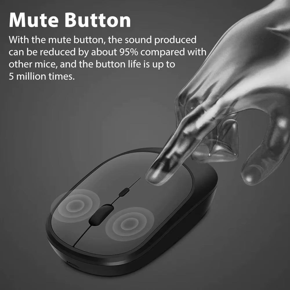 Wireless Rechargeable Gaming Mouse, Dual Modes (Bluetooth and 2.4G USB), Mute Function for Laptop, Tablet, and MacBook