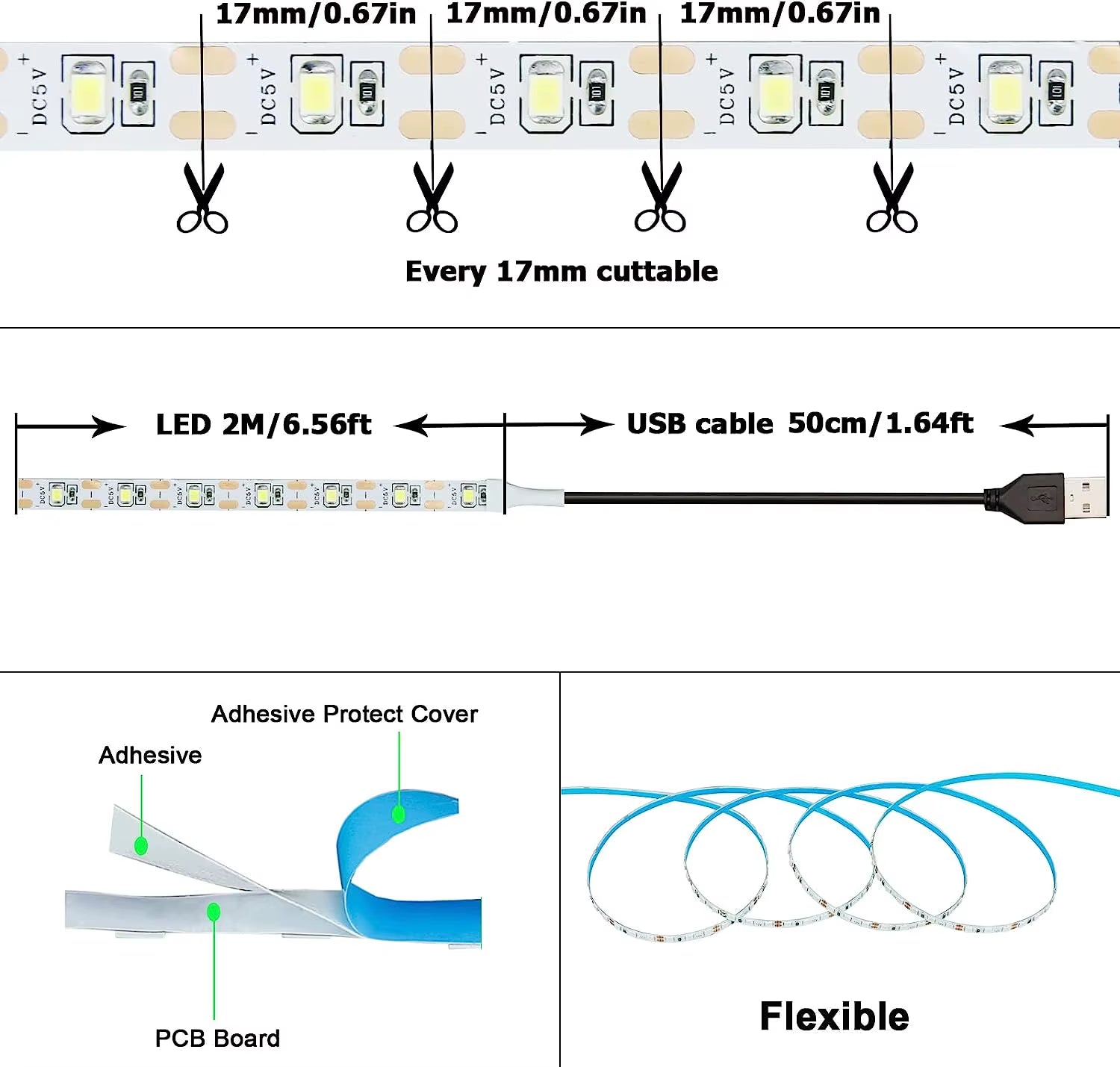 DC 5V USB LED Strips 2835 White Warm White LED Strip Light TV Background Lighting Tape Home Decor Lamp 1- 5M LED String Light