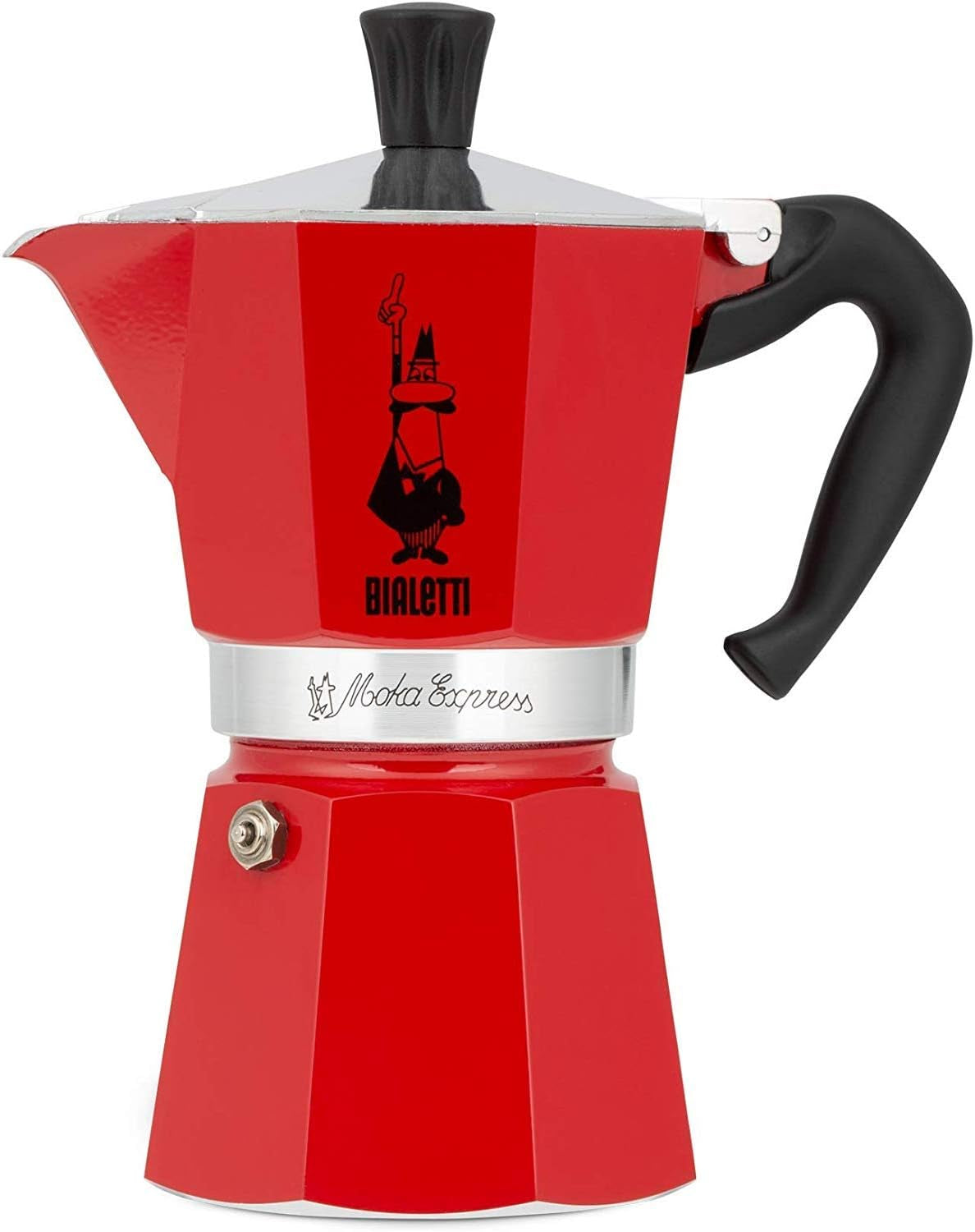 - Moka Color: Iconic Stovetop Espresso Maker, Made Real Italian Coffee, 3-Cup (130 Ml) Moka Pot, Aluminum, Red, 30 X 20 X 15 Cm