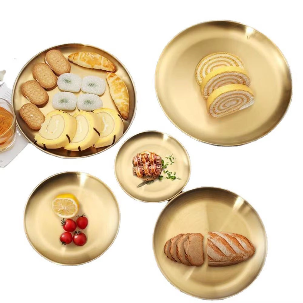 Stainless Steel Metal Dining Disc round Bone Spitting Dish High Quality Shallow Tray Gold Silver Fruit Meat Tableware