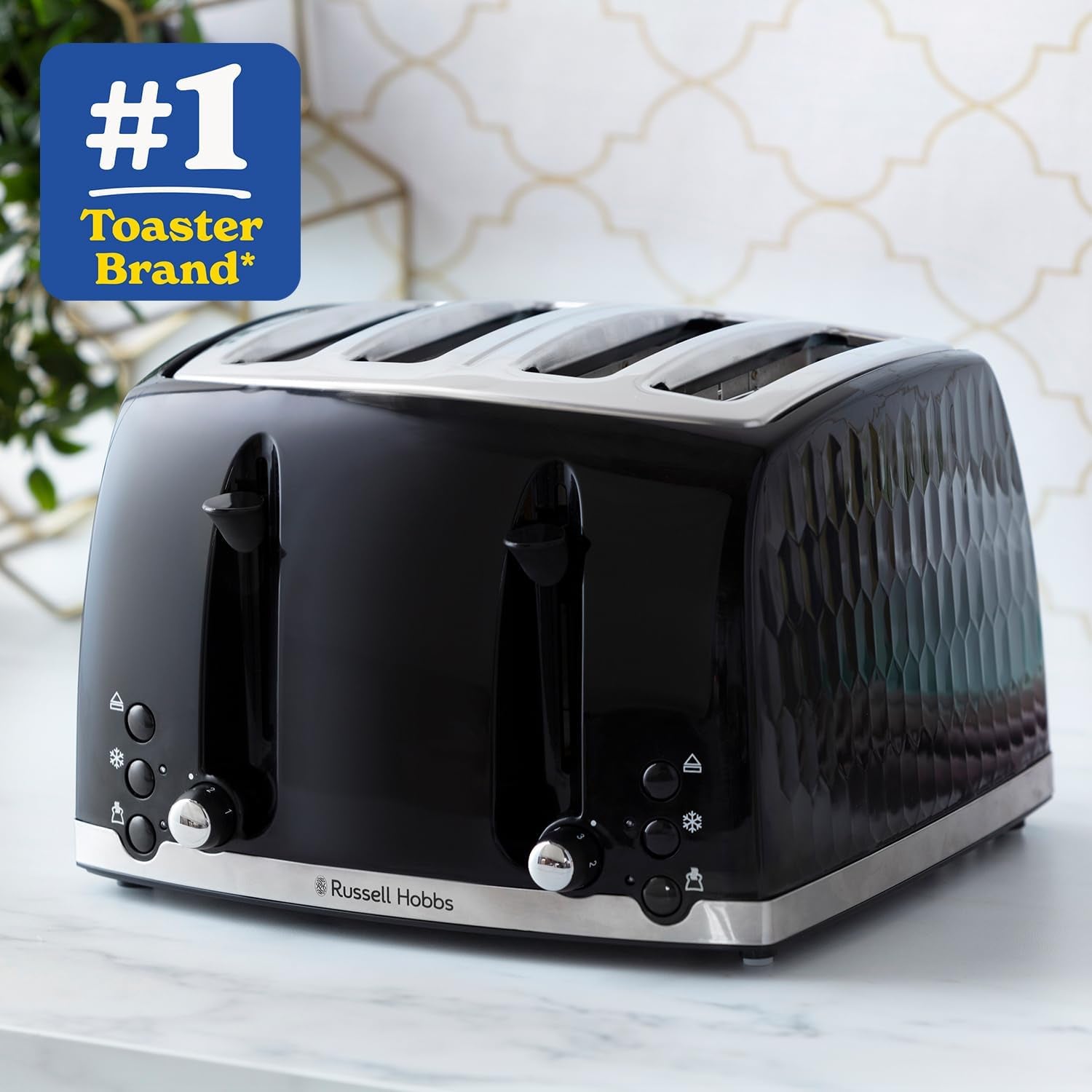 Honeycomb 4 Slice Toaster (Independent & Extra Wide Slots with High Lift, 6 Browning Levels, Frozen/Cancel/Reheat Function, Removable Crumb Tray, 1500W, Black Textured High Gloss) 26071