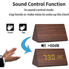 Digital Clock Wooden Sound Control LED Alarm Clock with Temperature USB/AAA Desktop Clocks Snooze Desperadoes Home Table Decor