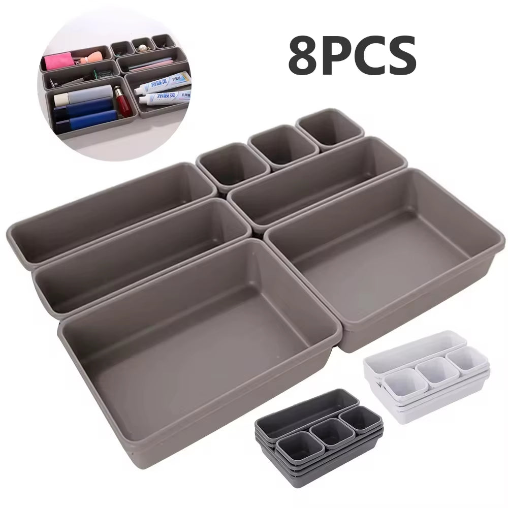 8-Piece Adjustable Drawer Organizer Set, Trays for Makeup, Cosmetics, Sundries, Kitchen, Bathroom, Closet, and Jewelry