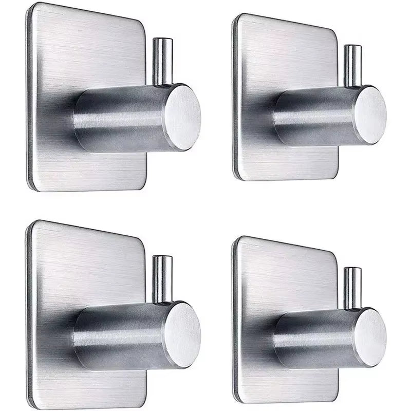 4Pcs Stainless Steel Bathroom Robe Hooks Adhesive Wall Hook Towel Holder Bathroom Kitchen Hardware Multi-Purpose Hanger Hook