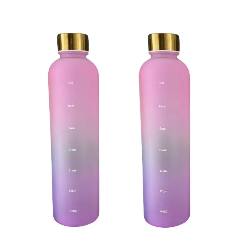 1L Bottle with Time Marker 32 OZ Motivational Reusable Fitness Sports Outdoors Travel Leakproof BPA Free Frosted Plastic