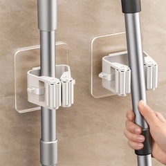 4Pcs Wall Mounted Plastic Hanging Mop Storage Rack Punch-Free Clip Hook Space Saving for Broom and Mop Storage