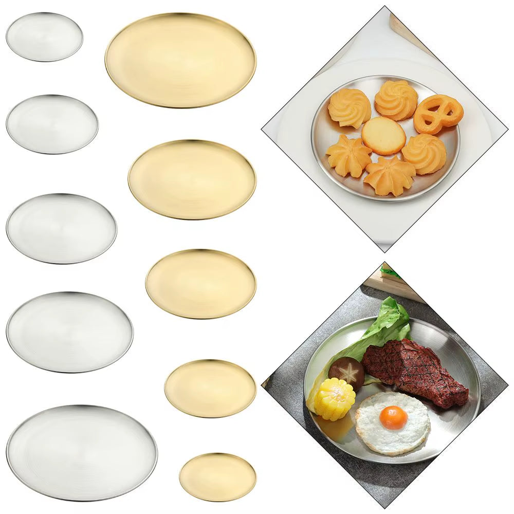 Stainless Steel Metal Dining Disc round Bone Spitting Dish High Quality Shallow Tray Gold Silver Fruit Meat Tableware