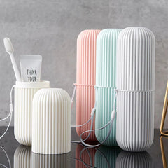 Travel Toothbrush Box Vertical Stripe Portable Mouthwash Cup Brushing Cup Washing Cup Toothware Box Toothpaste Storage Cartridge