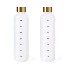 1L Bottle with Time Marker 32 OZ Motivational Reusable Fitness Sports Outdoors Travel Leakproof BPA Free Frosted Plastic