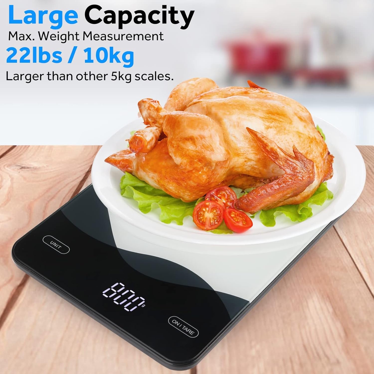 Chargeable Digital Kitchen Food Scale -  LED Display 22Lb Food Weight Scales for Baking Cooking USB-C Rechargeable Ounces and Grams 1G/0.1Oz Tempered Glass