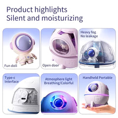 220ML Space Capsule Air Humidifier with USB Rechargeable Mist and 7-Color Atmosphere Light