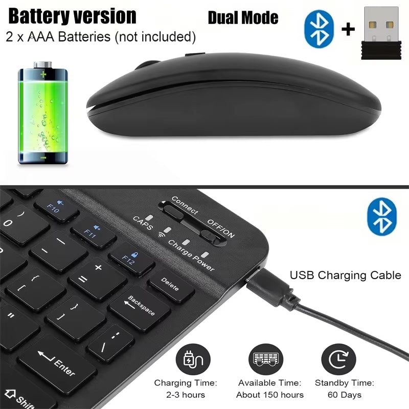 Rechargeable Bluetooth-Compatible Keyboard Ultra-Slim Wireless Mouse Keyboard Set for Android Windows Tablet Iphone Ipad