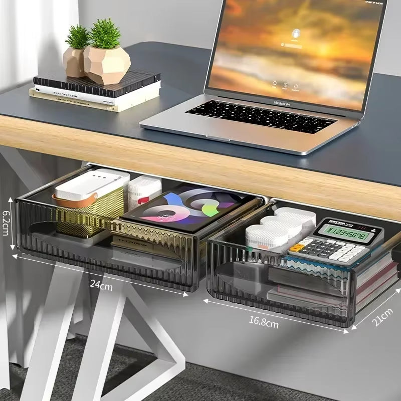 Invisible Storage Table Shelf Storage Box New Pull Out Storage Box Hanging under Desk Drawer Large Capacity Undertable Drawer