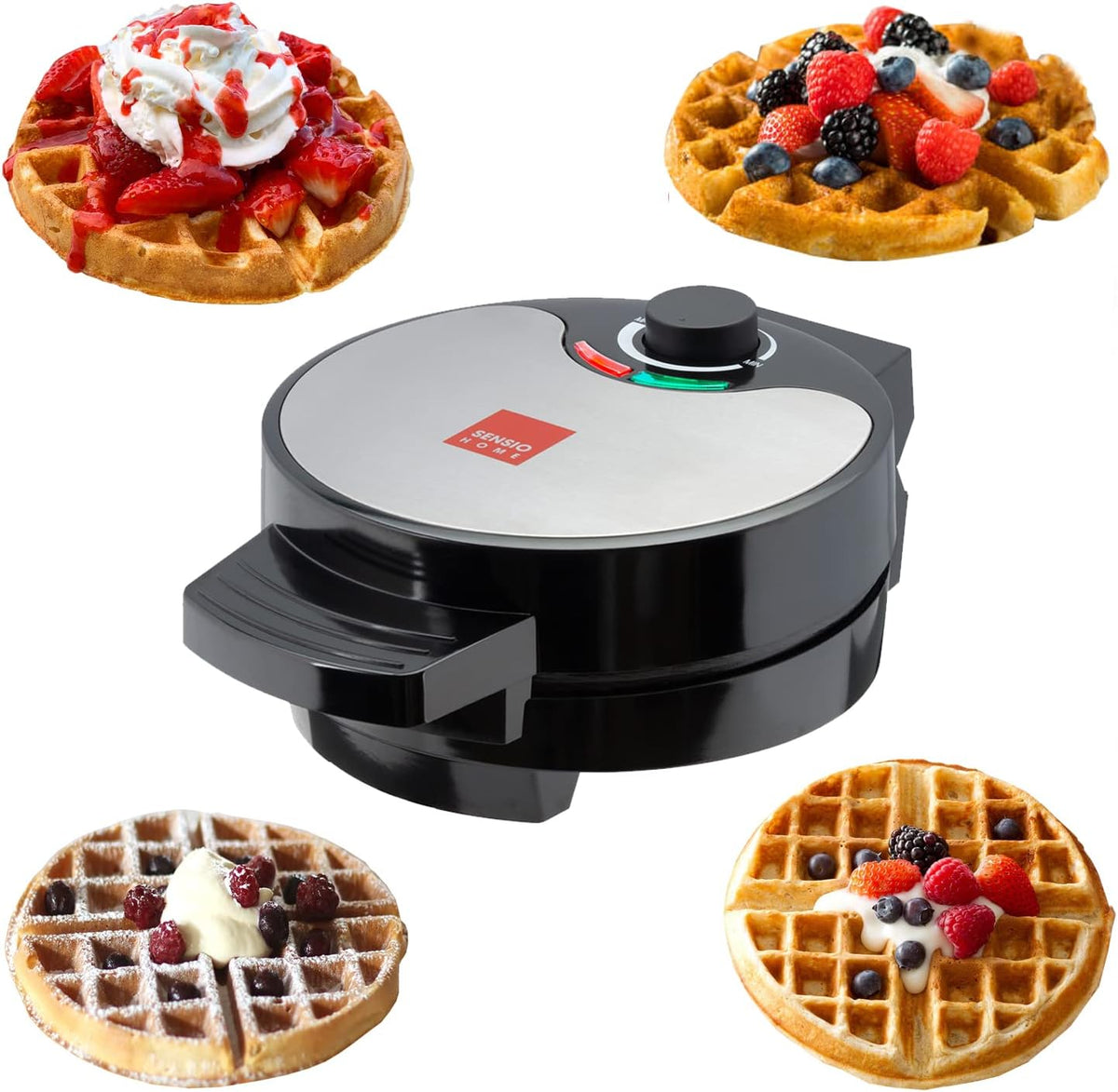 Global Gourmet - American Waffle Maker Iron Machine 700W I Electric I Stainless Steel Mould I Non-Stick Coating I Recipes I Deep Cooking Plates I Adjustable Temperature Control - Black