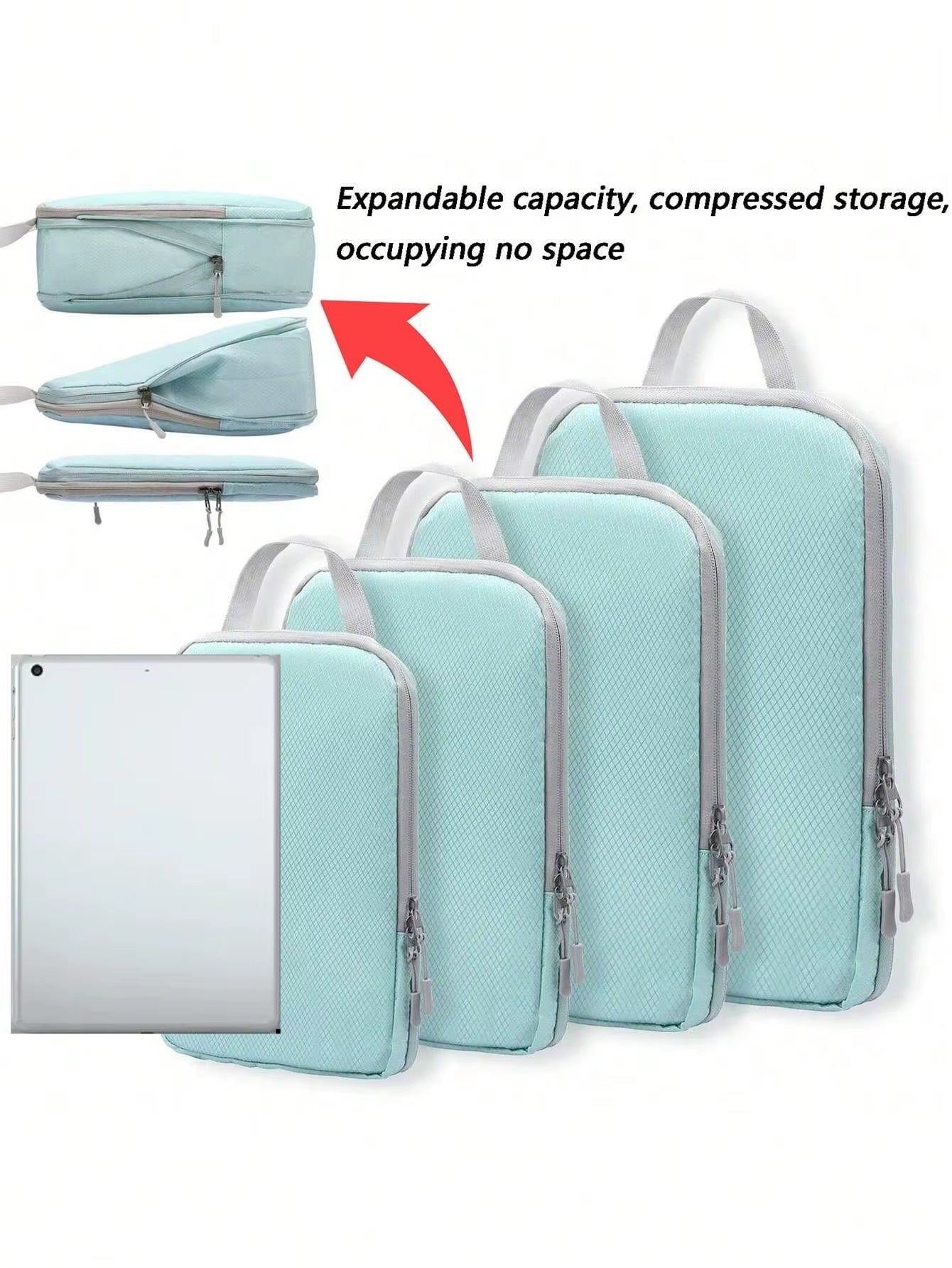 Set/6 Pcs Compressible Packing Travel Storage Bag Cubes Waterproof Suitcase Nylon Portable with Handbag Luggage Organizer