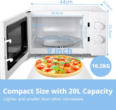 700W 20L White Microwave Oven with 5 Cooking Power Levels, Quick Defrost Function, and Kitchen Manual Timer - Compact Design CM-M202CC(WH)