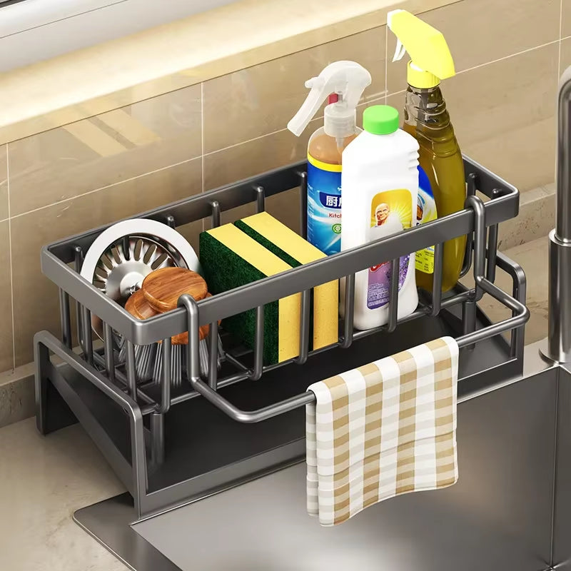 Kitchen Sink Drain Rack Organizer ABS Plastic Self-Draining Sink Shelf Soap Sponge Holder Dishcloth Towel Rack Filter Basket