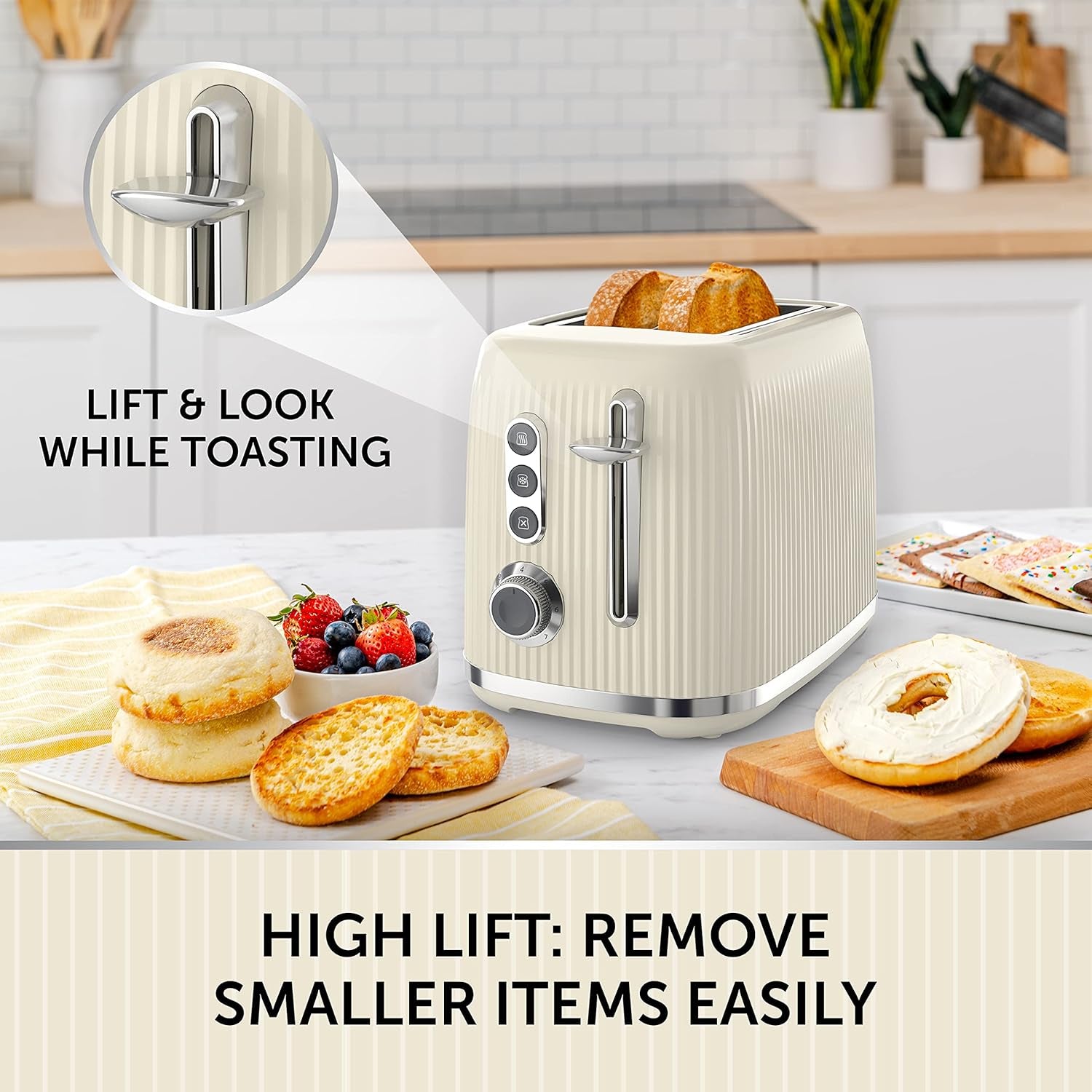 Bold Vanilla Cream 2-Slice Toaster with High-Lift & Wide Slots | Cream & Silver Chrome [VTR003]