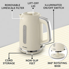 Bold Vanilla Cream Electric Kettle | 1.7L | 3Kw Fast Boil | Cream & Silver Chrome [VKT223]