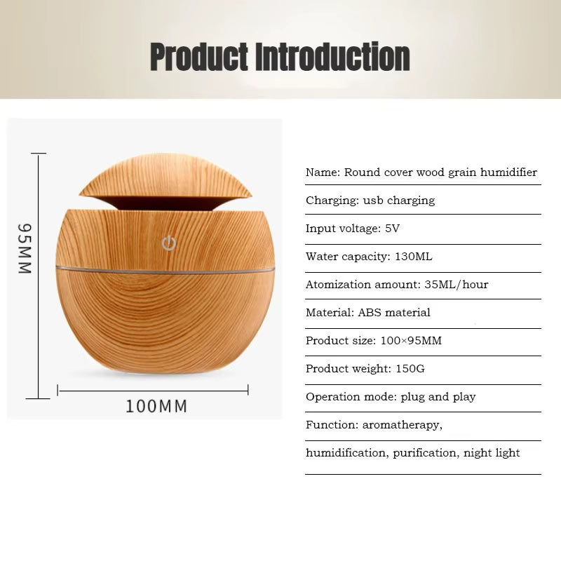 USB Ultrasonic Cool Mist Sprayer Essential Oil Fragrance Mini Home Wood Grain Air Humidifier Electric Air Aroma Diffuser Purifie