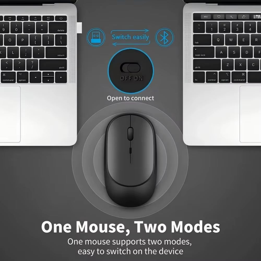 Wireless Rechargeable Gaming Mouse, Dual Modes (Bluetooth and 2.4G USB), Mute Function for Laptop, Tablet, and MacBook