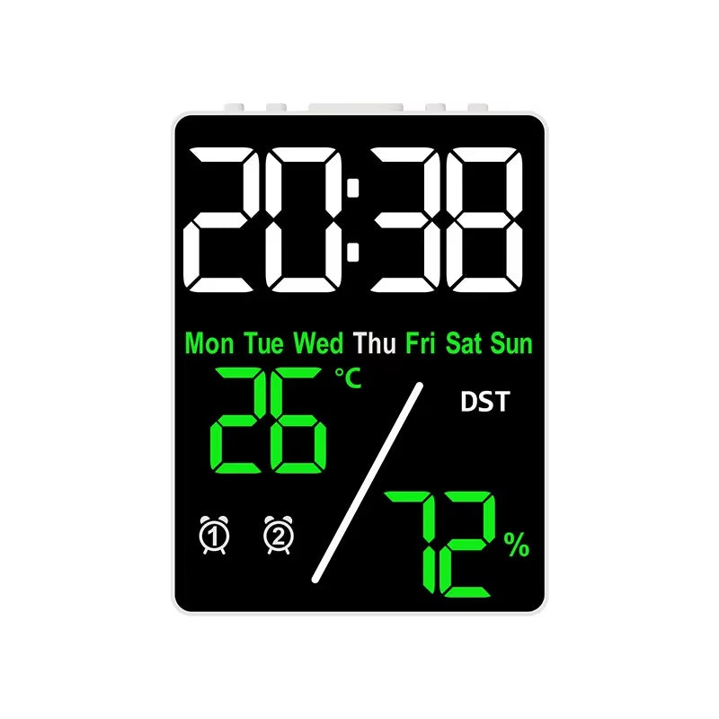 Multifunctional Large Screen Digital Alarm Clock Humidity Display Brightness Adjustment Charging Desktop Clock Home Office Decor