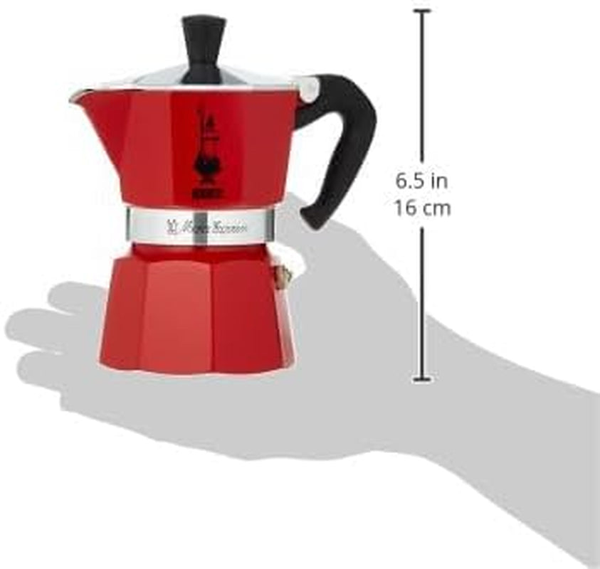 - Moka Color: Iconic Stovetop Espresso Maker, Made Real Italian Coffee, 3-Cup (130 Ml) Moka Pot, Aluminum, Red, 30 X 20 X 15 Cm