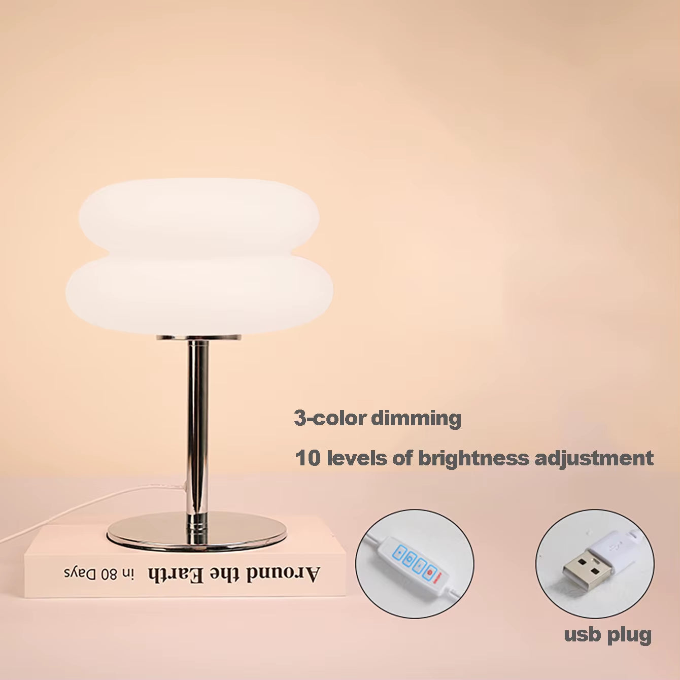 Bedroom Bedside Lamp Creamy Style Table Lamp USB Plug Tri Color Dimming Living Room Study Atmosphere Light