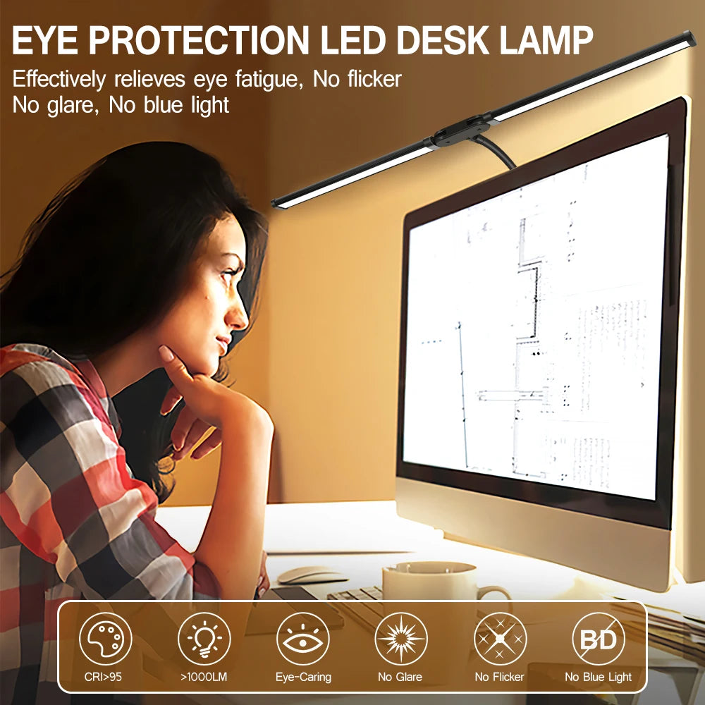 Double/Single Head LED Desk Lamp Dimmable PC Monitor Light USB Table Lamps Reading Lights Eye Protection 3 Color Mode for Office