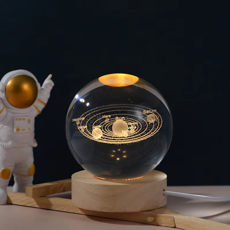 USB LED Night Light Galaxy Saturn 3D Crystal Ball Mood Light Bedroom Home Decor Table Lamp for Children Christmas Creative Gift