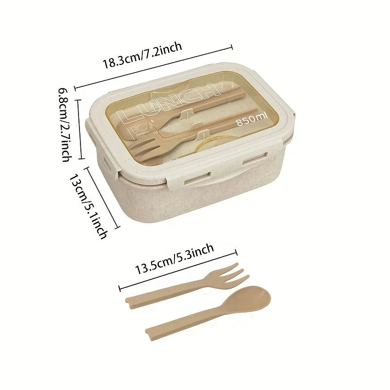 1 Set 2-Section Lunch Box Container,Modern Design,Built-In Utensil Set,Microwaveable(Take off the Lid),For Teenagers and Workers