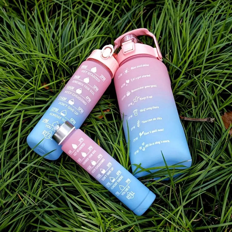 3Pcs Gradient Plastic Cup Set Large Capacity Sports Water Bottle Outdoor Travel Gym Fitness Jugs Student Portable Cup with Straw