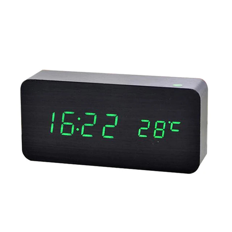 Wooden Digital Alarm Clock, LED Alarm Clock with Temperature Desk Clocks for Office,Bedside Clock