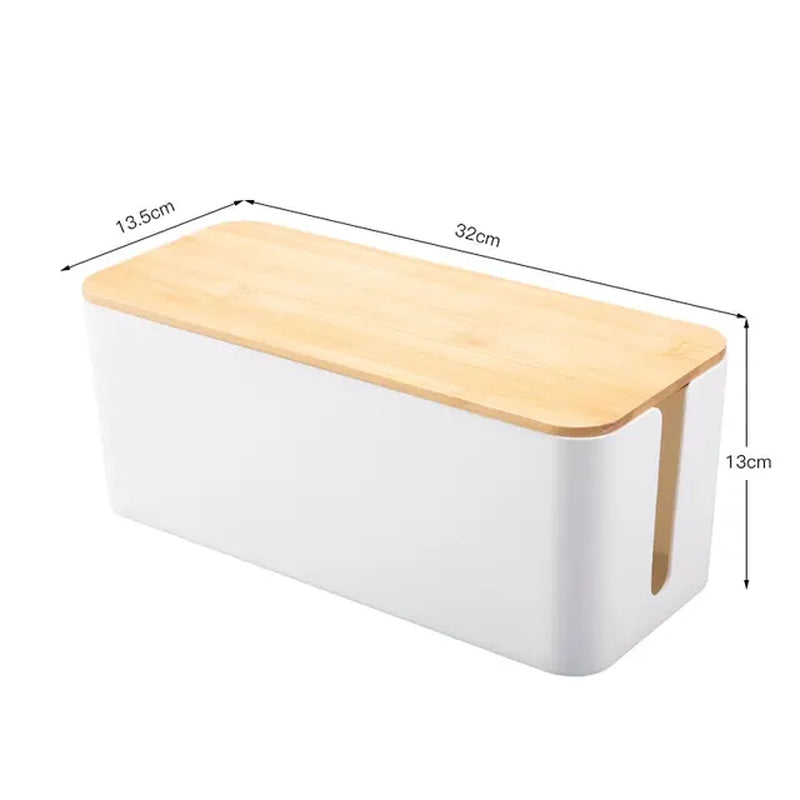 1 PC Wire Storage Box Power Plug Board Wire Boxes Socket Data Cable Junction Box Plastic Storage Box with Bamboo