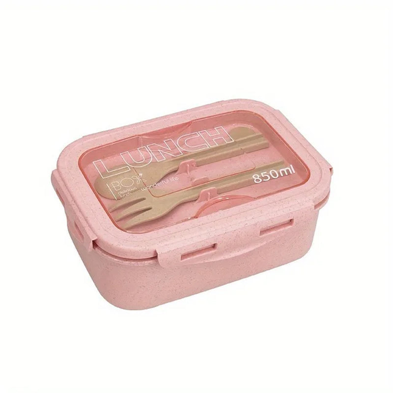 1 Set 2-Section Lunch Box Container,Modern Design,Built-In Utensil Set,Microwaveable(Take off the Lid),For Teenagers and Workers