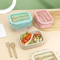 1 Set 2-Section Lunch Box Container,Modern Design,Built-In Utensil Set,Microwaveable(Take off the Lid),For Teenagers and Workers