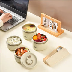 Portable Thermos 304 Stainless Steel Insulated Lunch Box Leakproof Sealed Bucket Student Lunch Box Multi-Layer round Bento Box