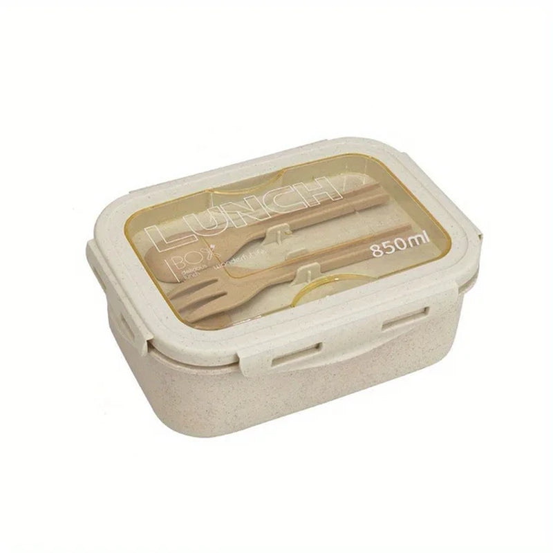 1 Set 2-Section Lunch Box Container,Modern Design,Built-In Utensil Set,Microwaveable(Take off the Lid),For Teenagers and Workers