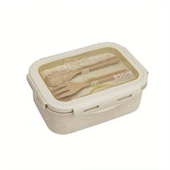 1 Set 2-Section Lunch Box Container,Modern Design,Built-In Utensil Set,Microwaveable(Take off the Lid),For Teenagers and Workers