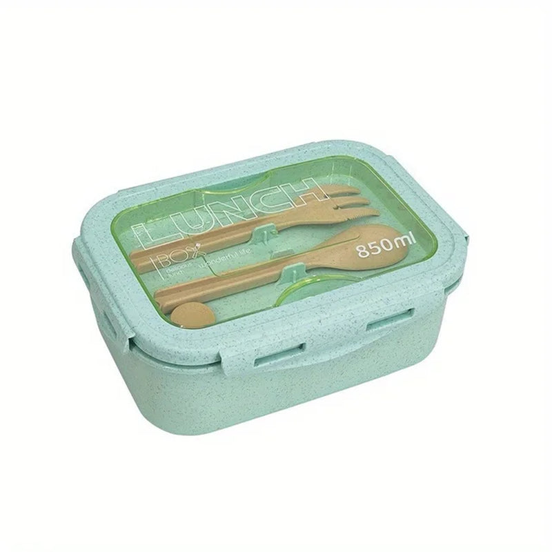 1 Set 2-Section Lunch Box Container,Modern Design,Built-In Utensil Set,Microwaveable(Take off the Lid),For Teenagers and Workers